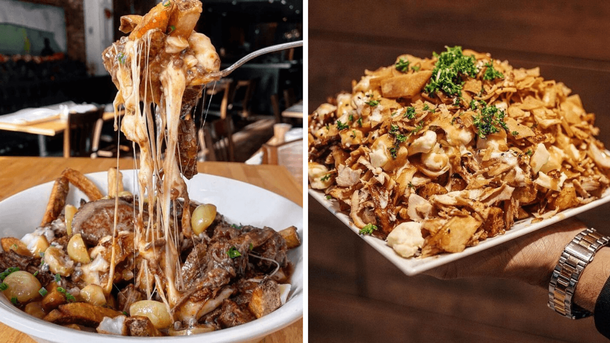 Poutine du Burger Bar Crescent à Montréal. Droite : Poutine du restaurant Shawarmaz.