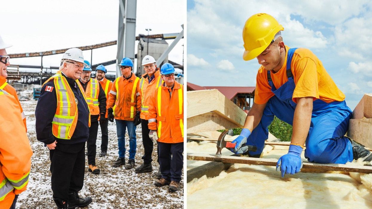 Premier Doug Ford. Right: A skilled trades worker.