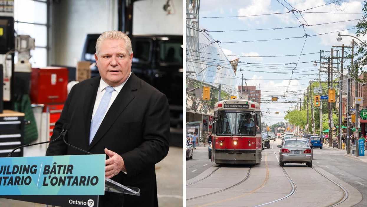 Premier of Ontario Doug Ford. Right: A Toronto streetcar.