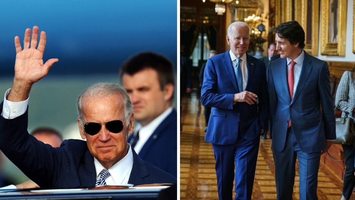 President Joe Biden. Right: Joe Biden and Prime Minister Justin Trudeau.