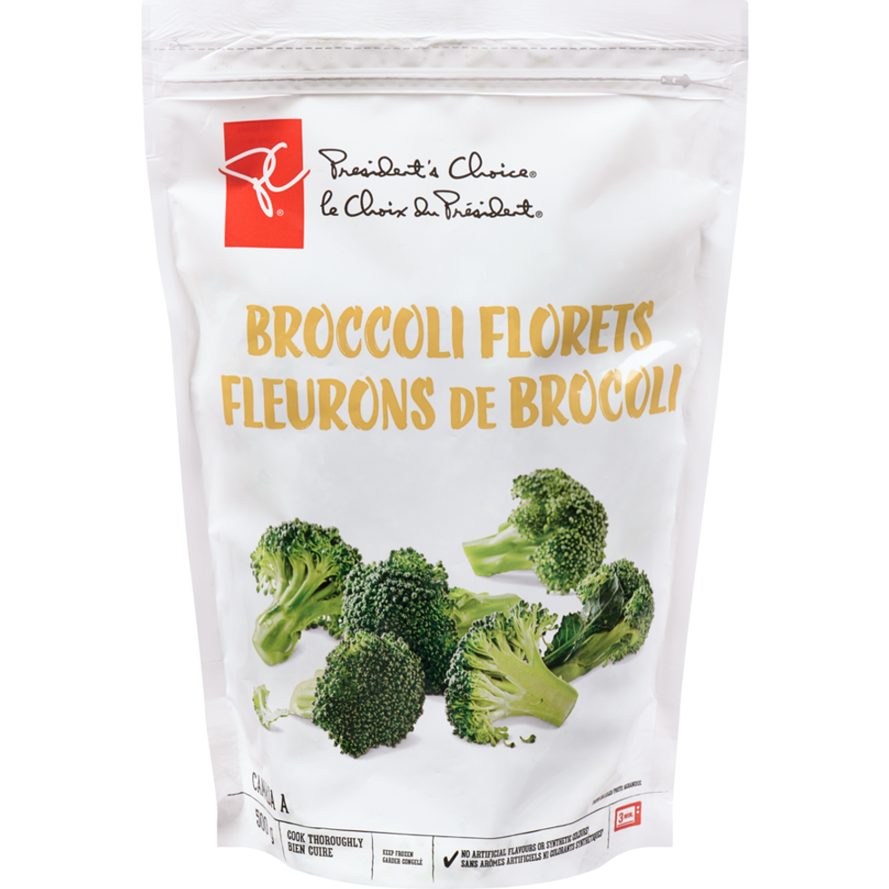 President's Choice Broccoli Florets, 500 grams.