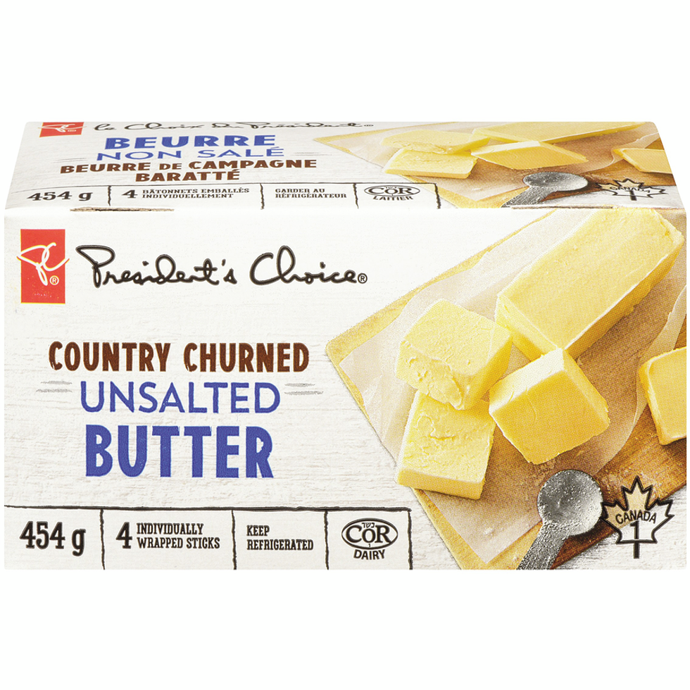 President's Choice Country Churned Unsalted Butter, 454 g.