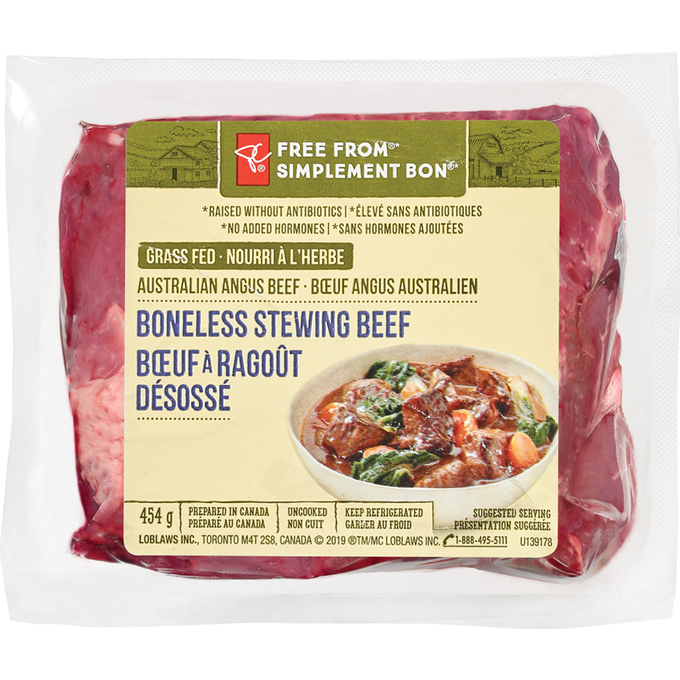 President's Choice Free From boneless stewing beef, 454 g.