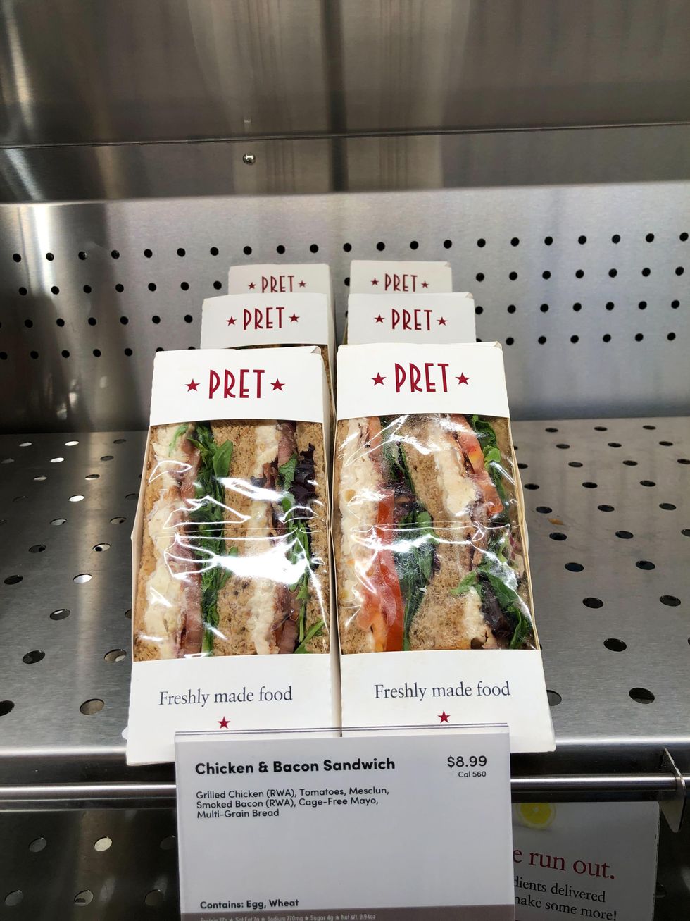 Pret A Manger sandwich option.