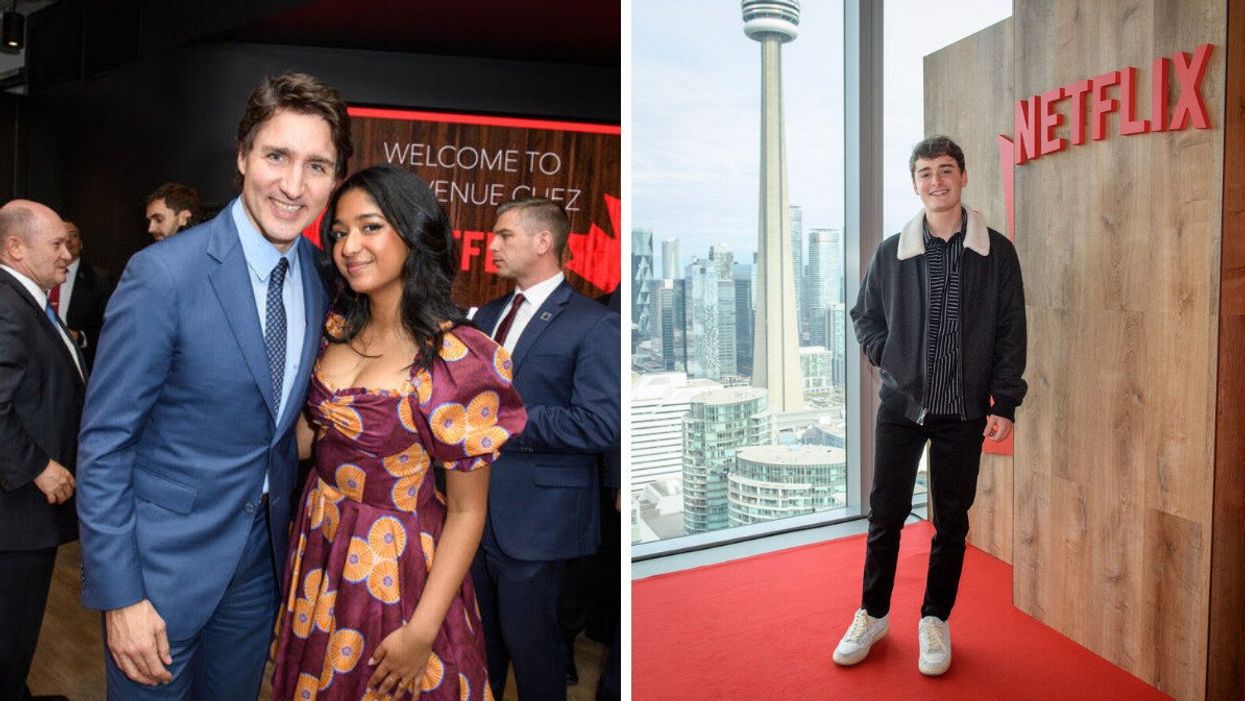 Prime Minister Justin Trudeau and Maitreyi Ramakrishnan. Right: Noah Schnapp.