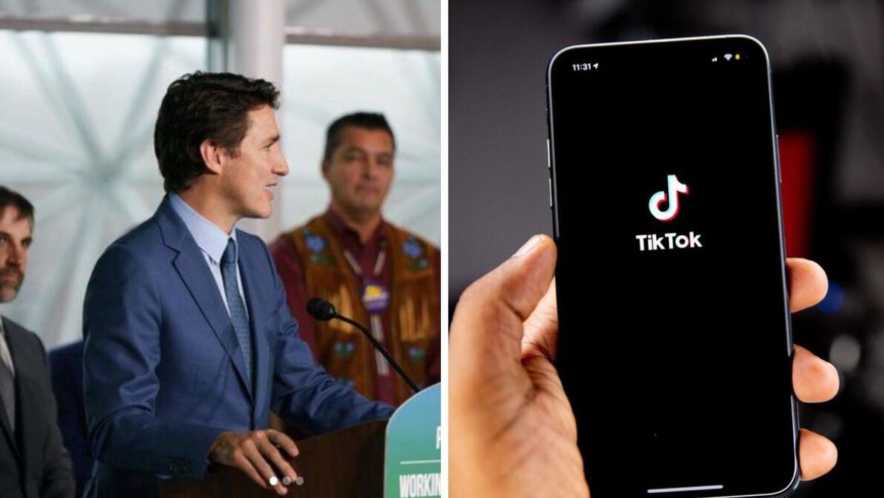 Prime Minister Justin Trudeau. Right: A phone with TikTok on it.