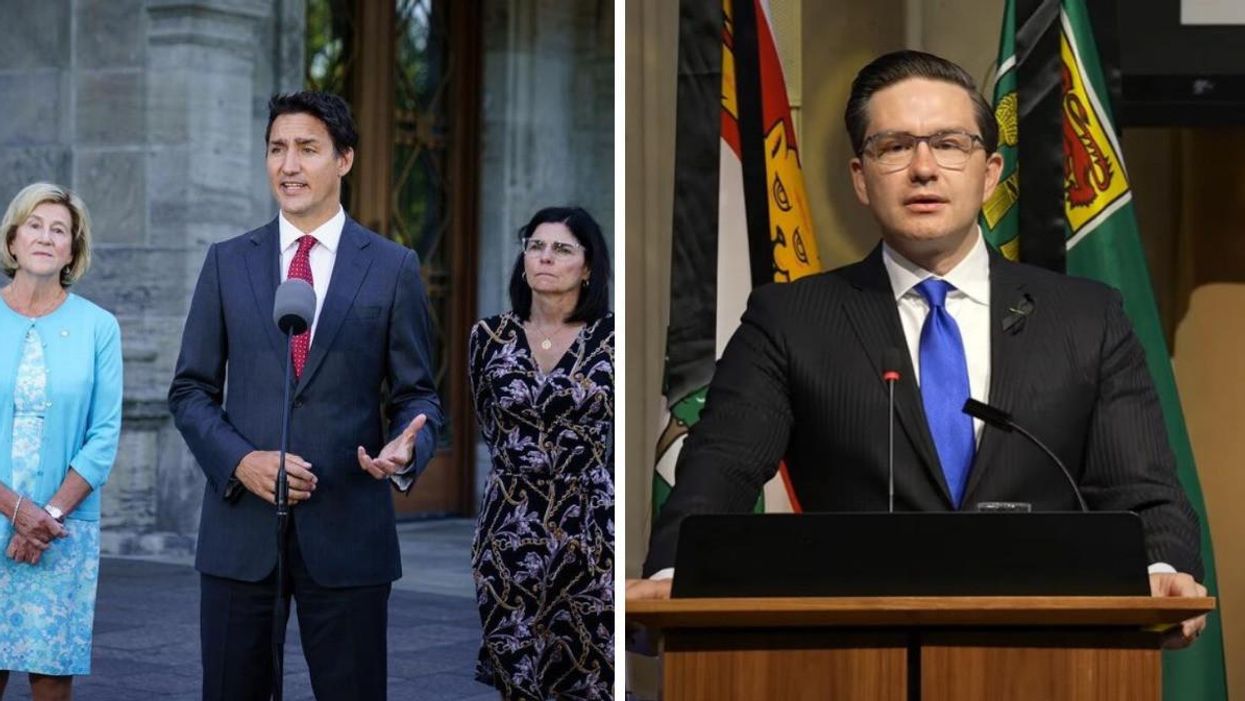 Prime Minister Justin Trudeau. Right: Conservative Leader Pierre Poilievre.