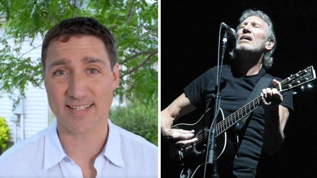 Prime Minister Justin Trudeau. Right: Overwhelmingly important Pink Floyd rocker Roger Waters.