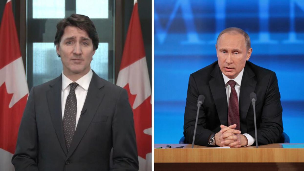Prime Minister Justin Trudeau. Right: Russian President Vladimir Putin.
