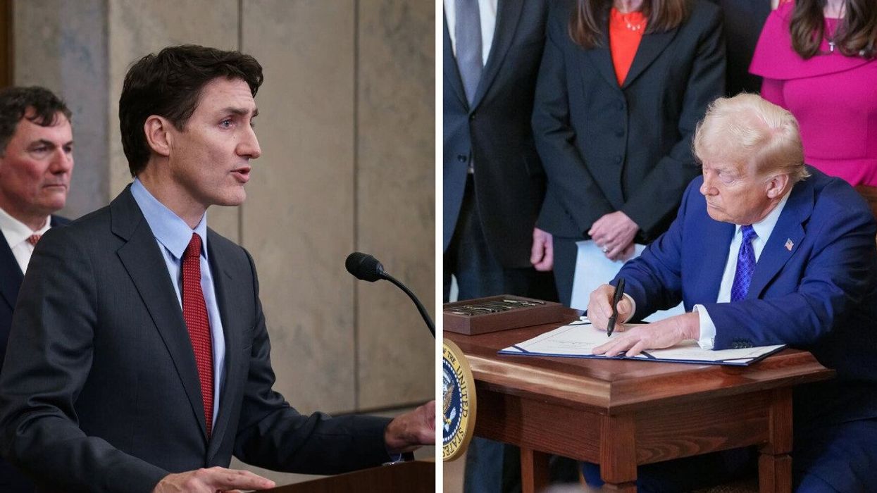 Prime Minister Justin Trudeau. Right: U.S. President Donald Trump.