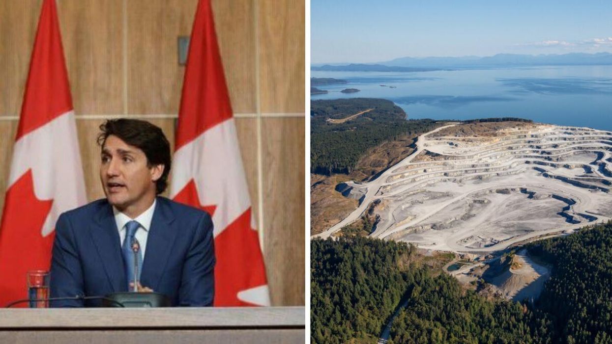 Prime Minster Justin Trudeau. Right: A Canadian mine.