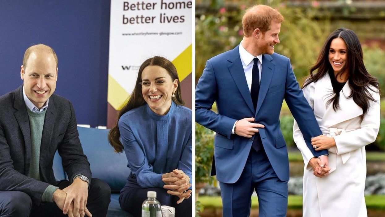 Prince William and Princess Kate. Right: Prince Harry and Princess Meghan.