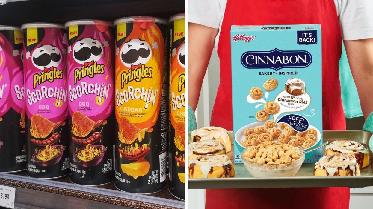 Pringles chips. Right: Cinnabon cereal.