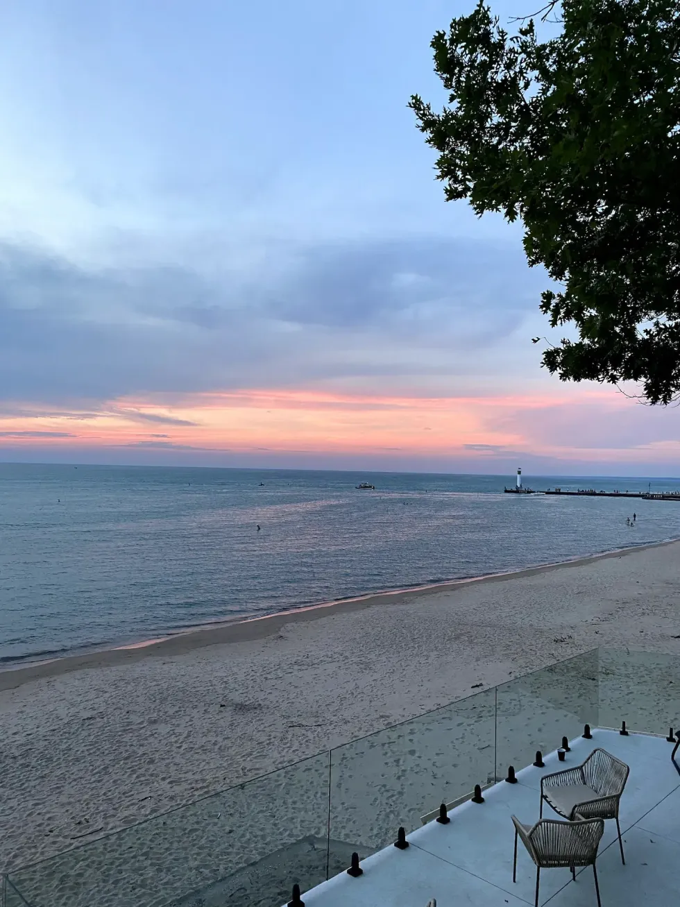Private beach at sunset.