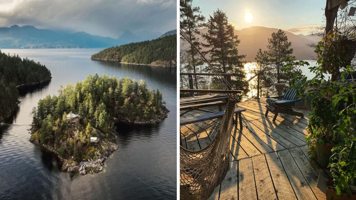 Private island for rent in B.C. Right: View from the house on the island.