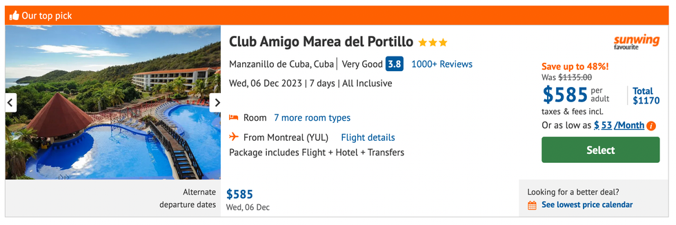 Prix pour une semaine au Club Amigo Marea del Portillo \u00e0 Cuba.