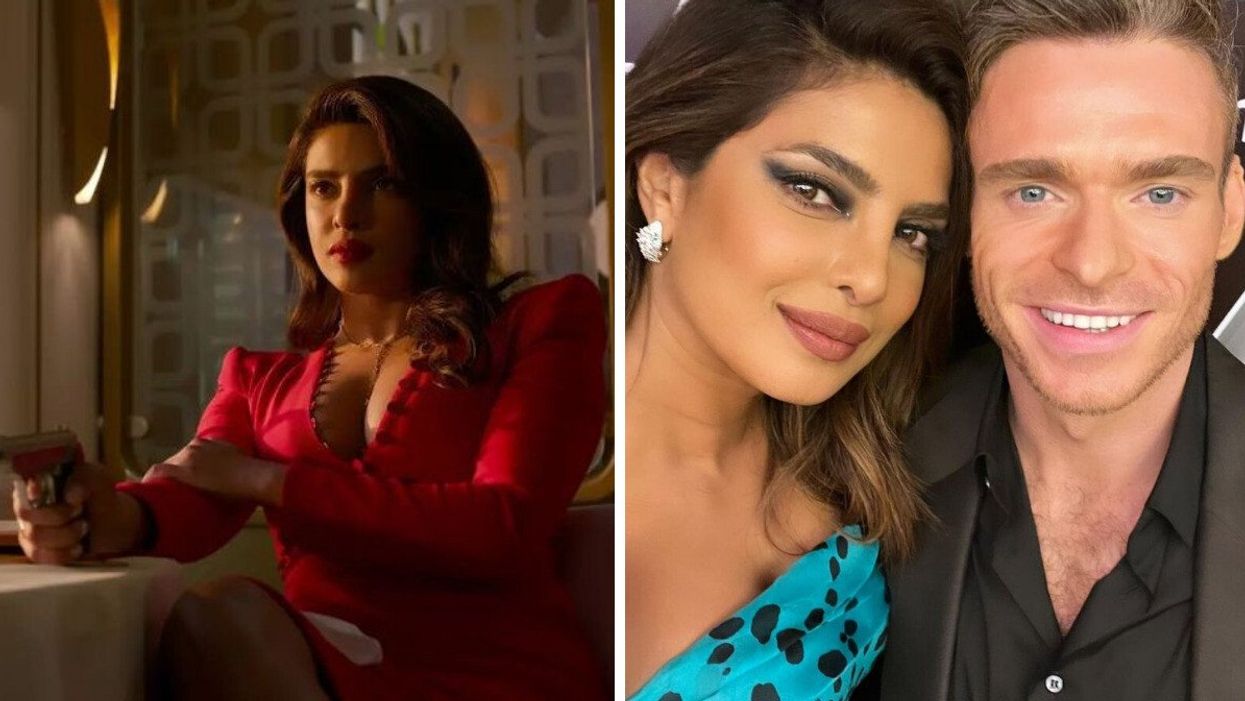 Priyanka Chopra as Nadia Sinh in 'Citadel.' Right: Priyanka Chopra and 'Citadel' co-star Richard Madden.