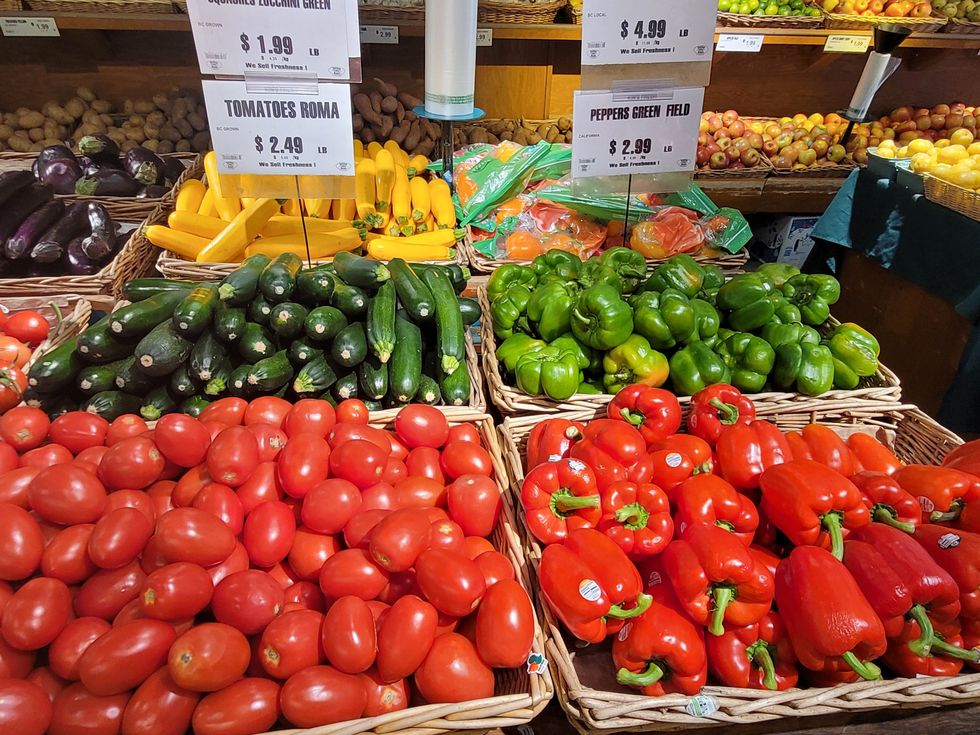 Produce baskets at a grocery store.