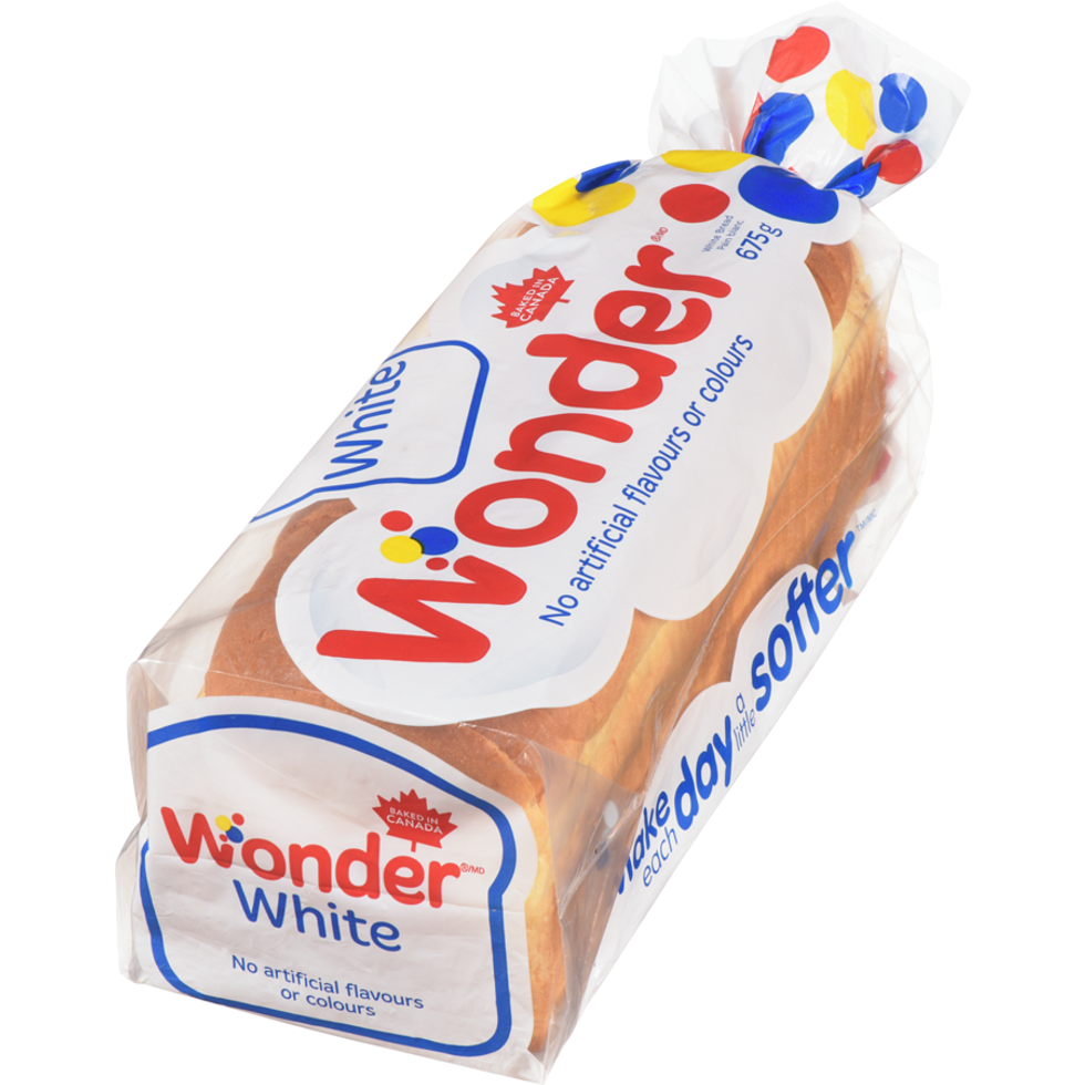 Product image of a loaf of Wonder white bread.