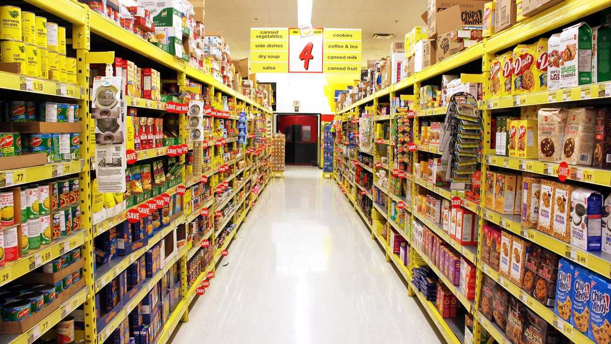 products of shelves in aisle at no frills grocery store in canada