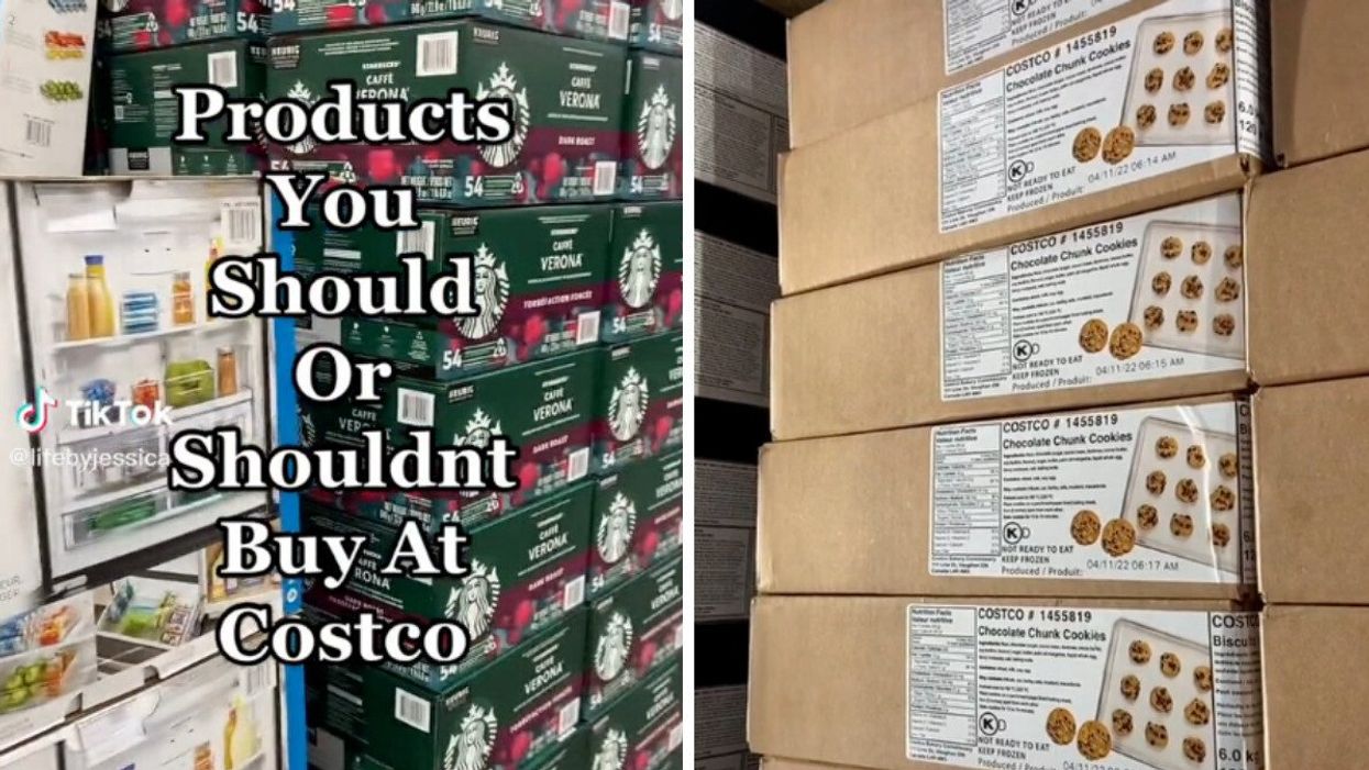 Products on display at Costco. Right: Frozen cookies at Costco.