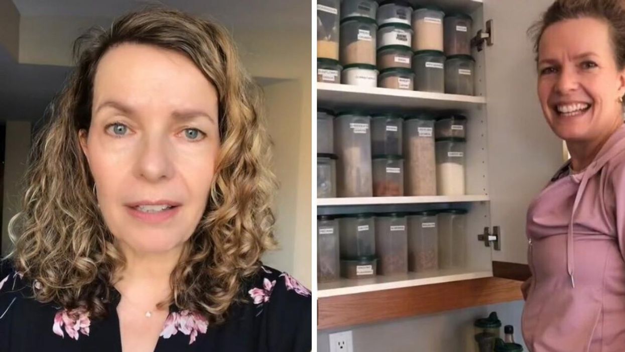 Professional organizer Allie Shaw. Right: An organized kitchen cupboard