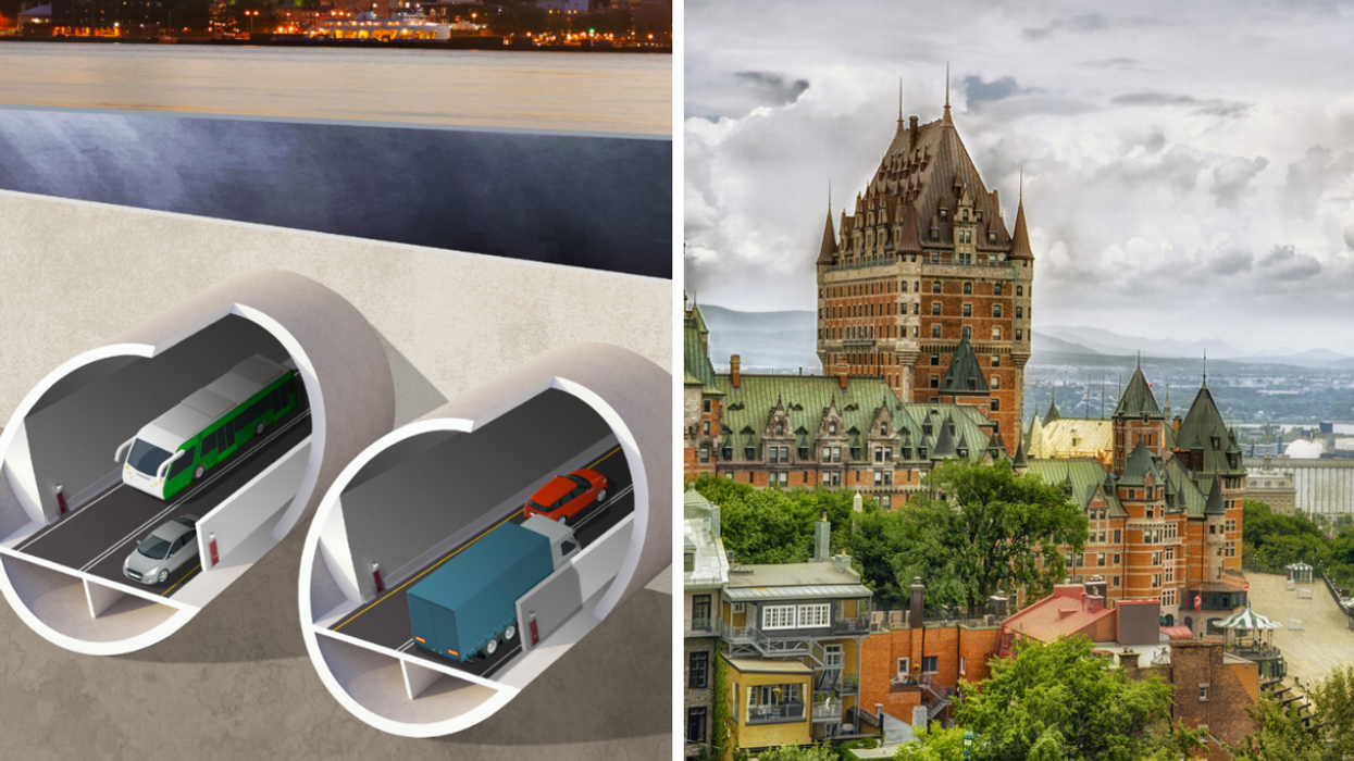 Projet de troisième lien. Droite : Château Frontenac.