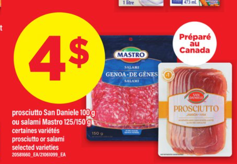 Prosciutto et Salami de G\u00eanes dans la circulaire du Maxi.