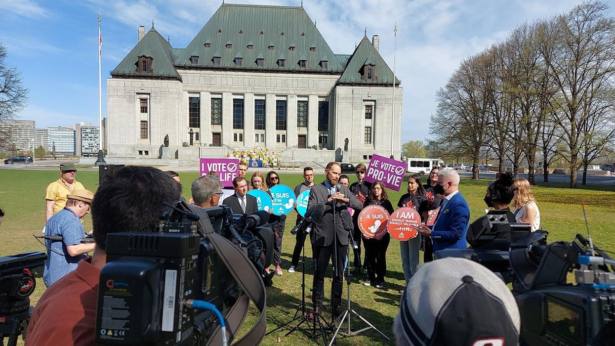 Protesters outside of the Supreme Court of Canada.