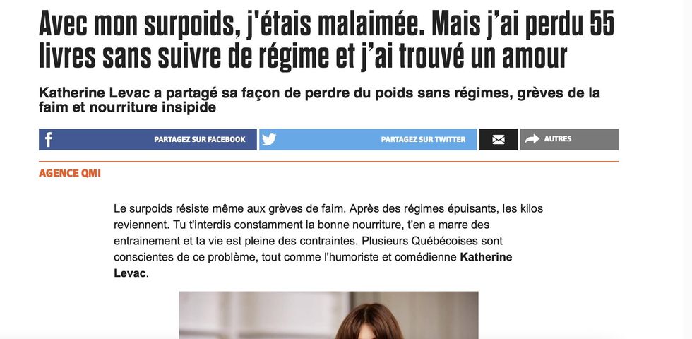 Publicit\u00e9 trompeuse sur Katherine Levac.