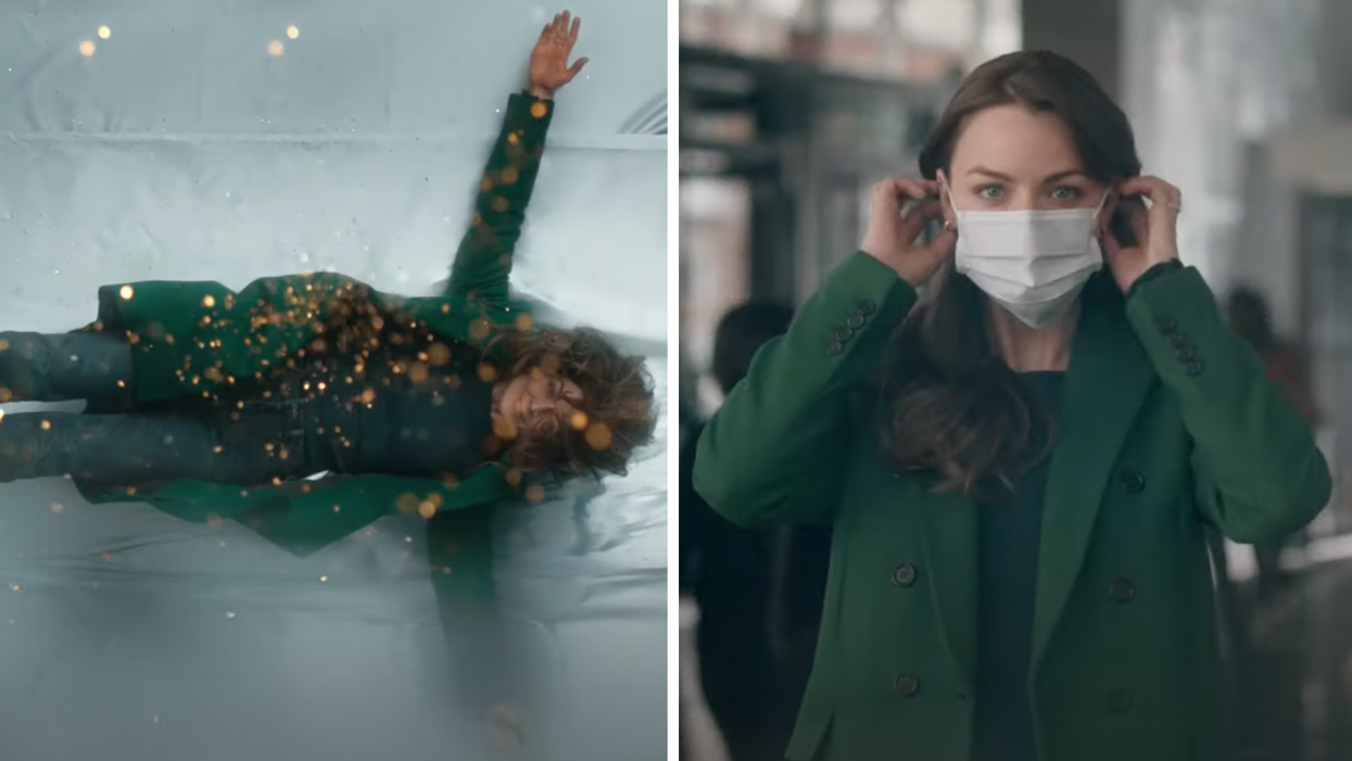 Publicité « Le masque, notre filet de sécurité contre les virus respiratoires ».