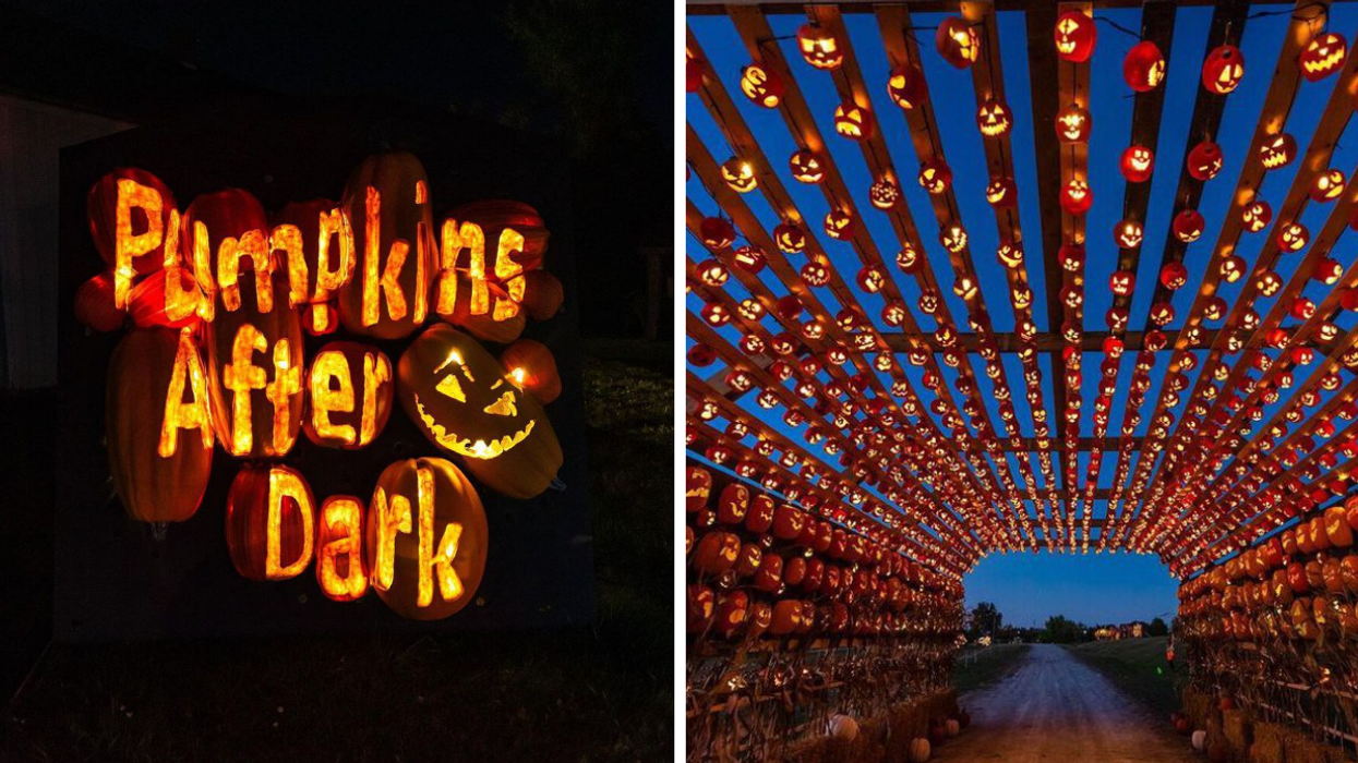 Pumpkins After Dark installation. Right: Jack-O-Lantern string lights at Pumpkins After Dark in Milton.
