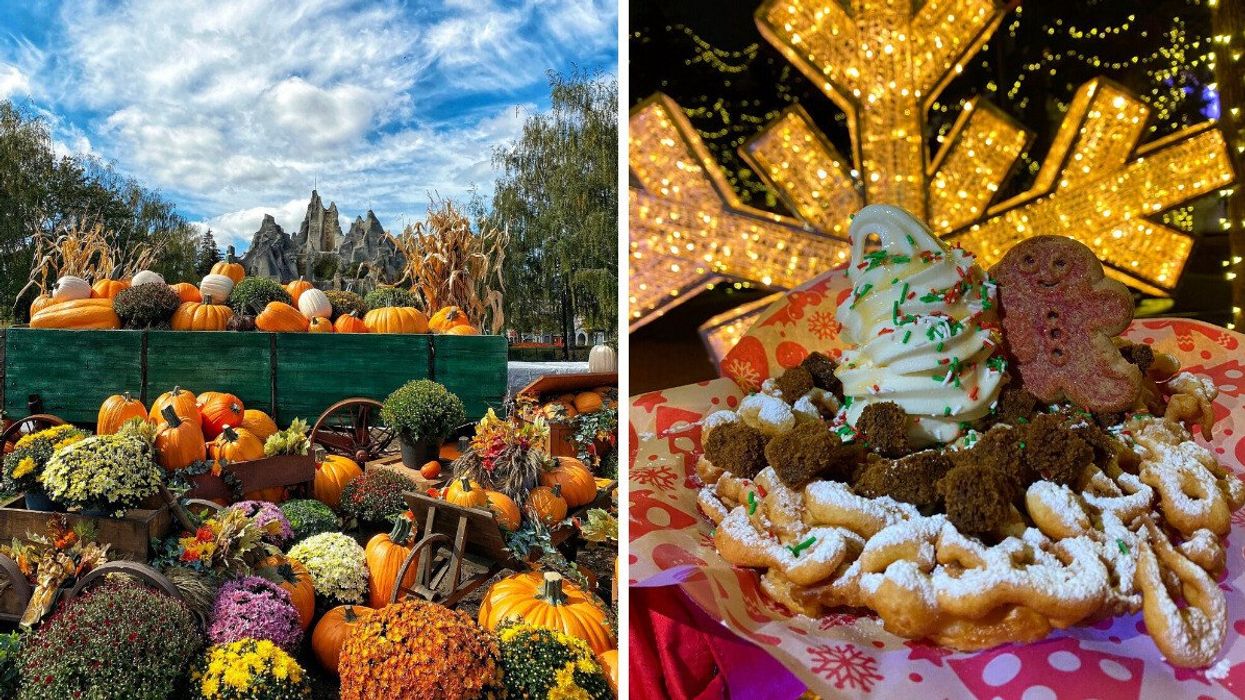 Pumpkins at Canada's Wonderland. Right: A funnel cake at WinterFest.