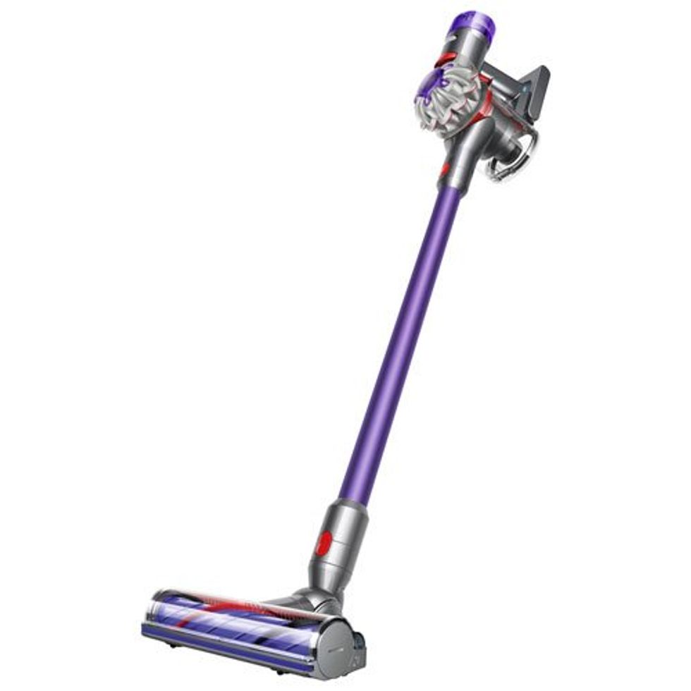 purple and silver dyson v8 origin plus cordless stick vacuum