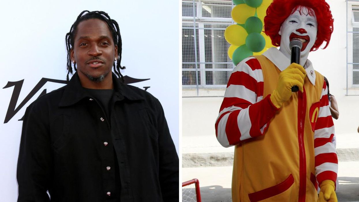 Pusha T. Right: Ronald McDonald on stage.