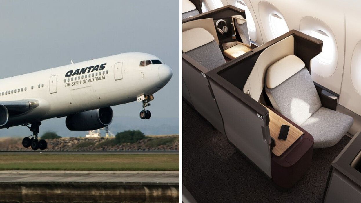 Qantas Boeing 767. Right: The interior of the new Qantas Airbus A350s.
