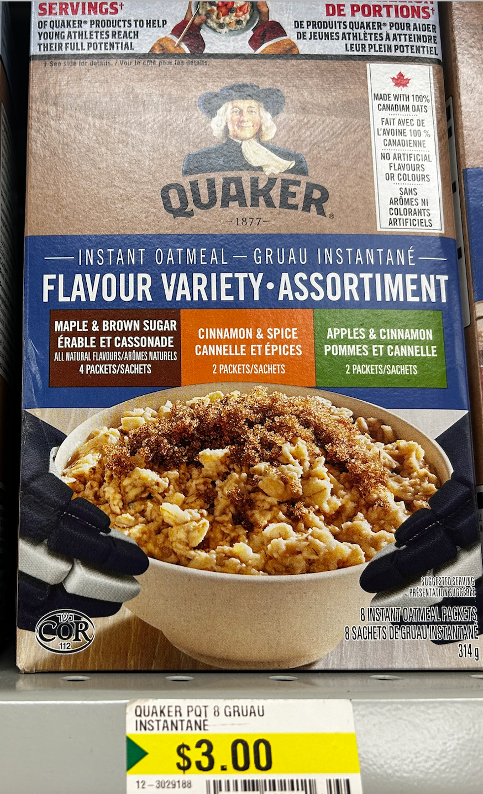 Quaker - Gruau assorti instantan\u00e9 en vente au Dollarama de Ch\u00e2teauguay.