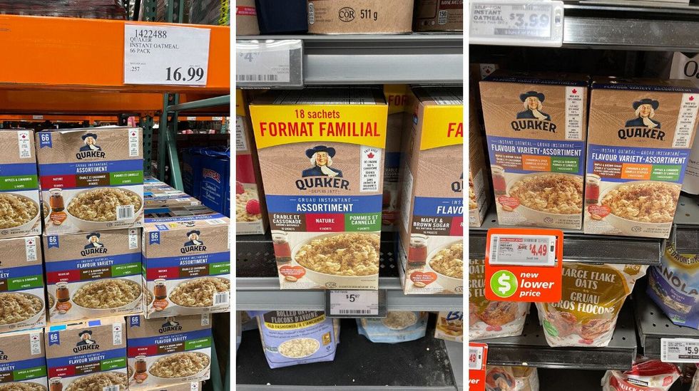 quaker instant oatmeal at costco, walmart and metro