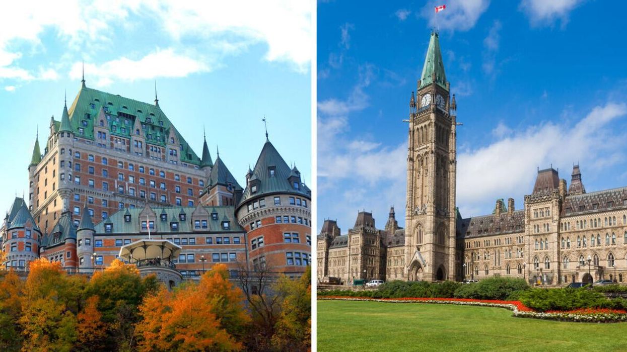 Quebec City. Right: Parliament Hill in Ottawa.