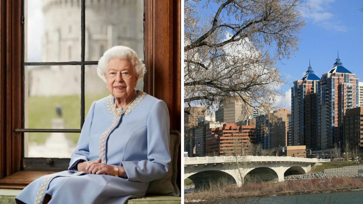 Queen Elizabeth II. Right: Calgary