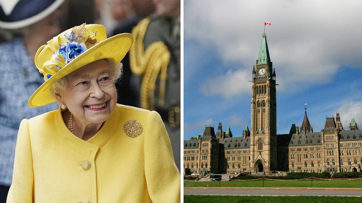 Queen Elizabeth II. Right: Canada's Parliament in Ottawa.