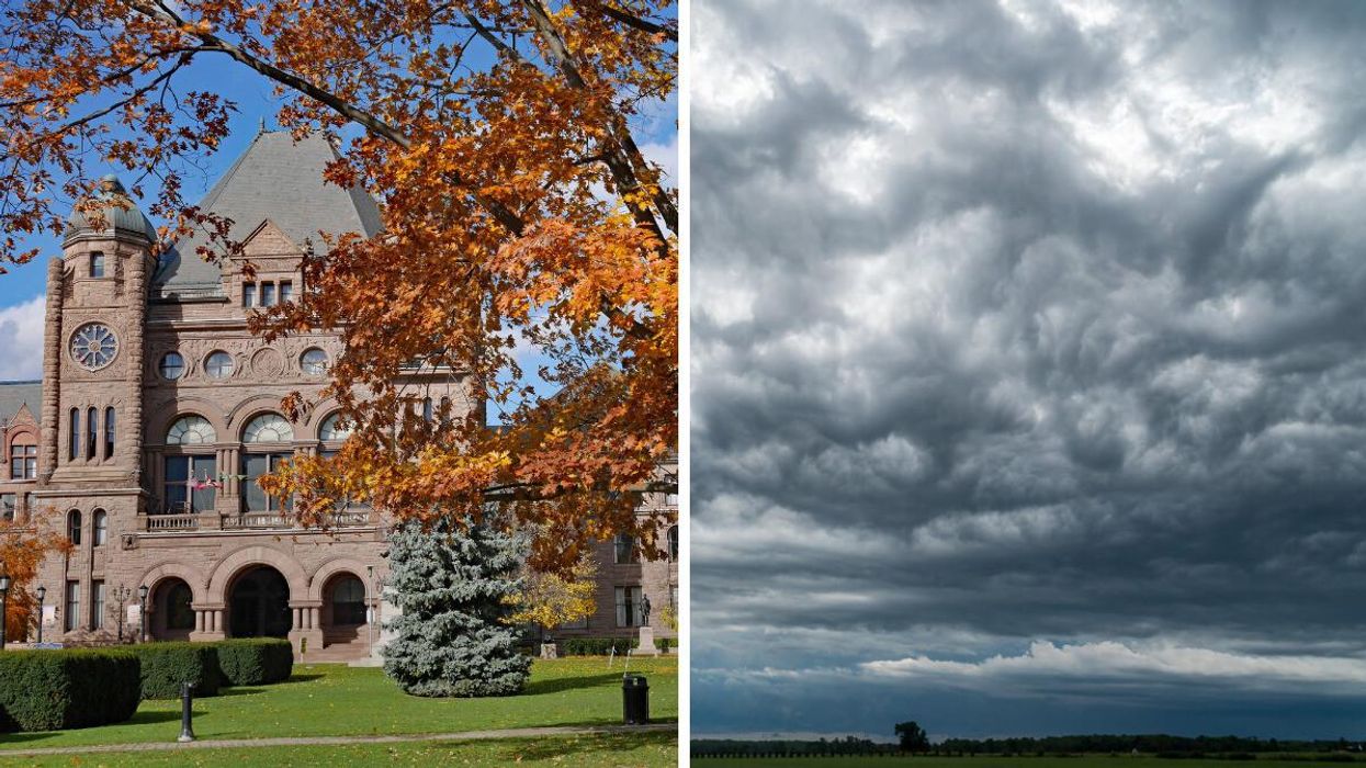 Queen's Park in the fall. Right: A storm cloud over Ontario