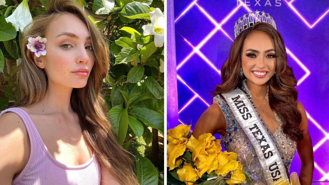 R'Bonney Gabriel poses for a selfie. Right: R'Bonney Gabriel after being crowned Miss Texas USA 2022.
