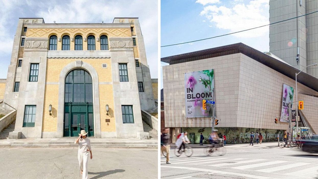 R. C. Harris Water Treatment Plant. Right: Bata Shoe Museum.