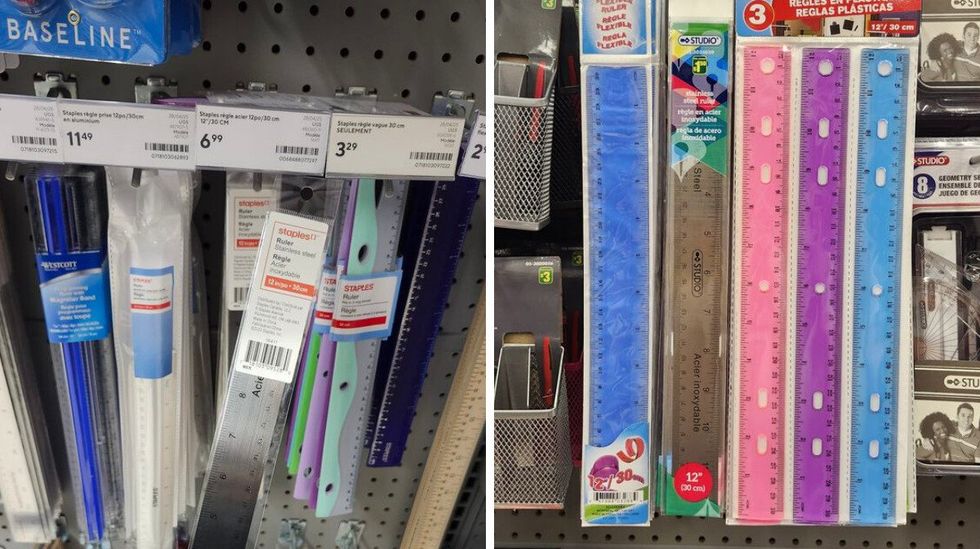 R\u00e8gles 12 po en acier inoxydable.