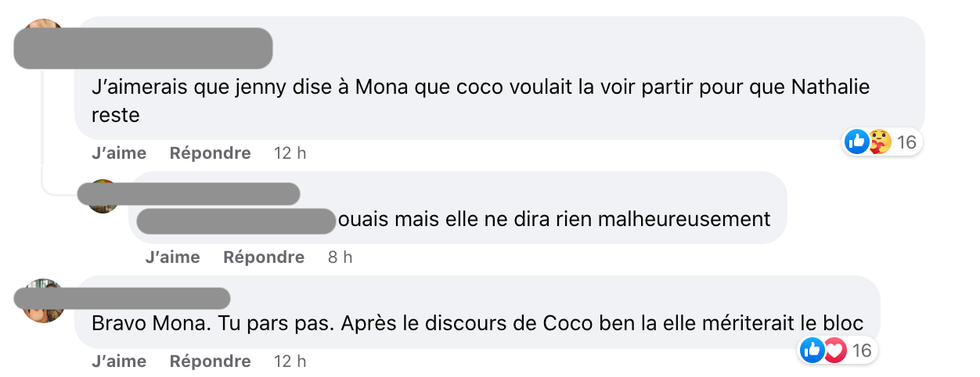 R\u00e9actions apr\u00e8s l'immunit\u00e9 de Mona.