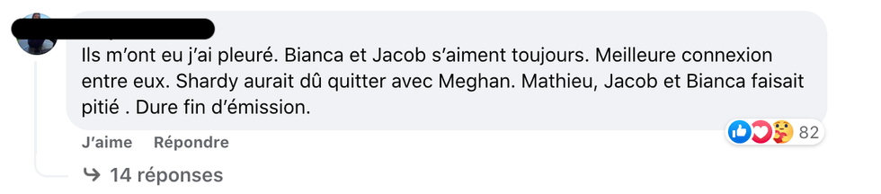 R\u00e9actions au d\u00e9part de Jacob de L'\u00eele de l'amour.
