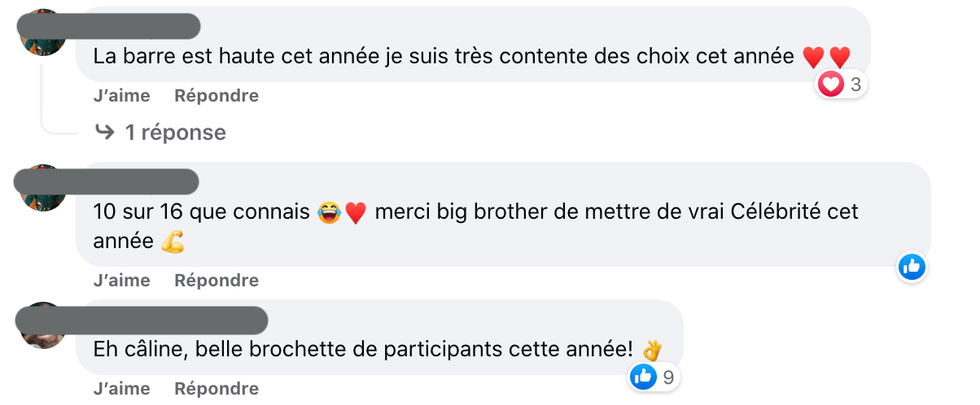 R\u00e9actions concernant les participants de Big Brother C\u00e9l\u00e9brit\u00e9s 3.