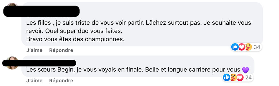 R\u00e9actions face au d\u00e9part des soeurs B\u00e9gin \u00e0 R\u00e9volution.