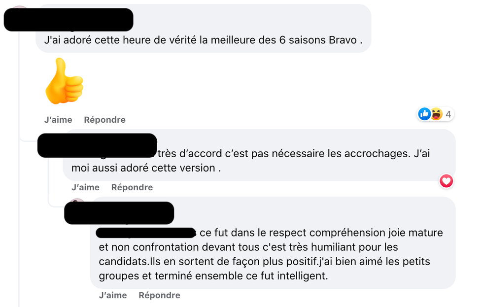 R\u00e9actions face \u00e0 l'Heure de v\u00e9rit\u00e9.